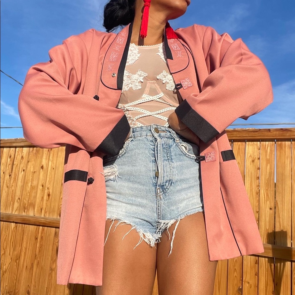 Salmon colored oriental jacket blazer